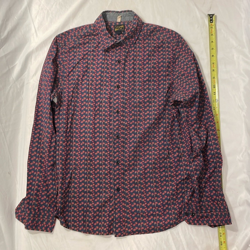 CPO button up shirt, black with red roses in medium